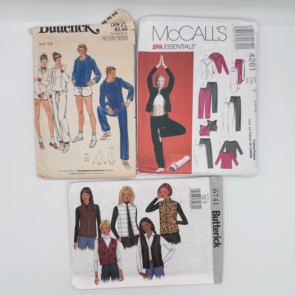 Vintage Butterick McCalls Sewing Pattern Lot | Workout clothes Hoodie Vest Pants